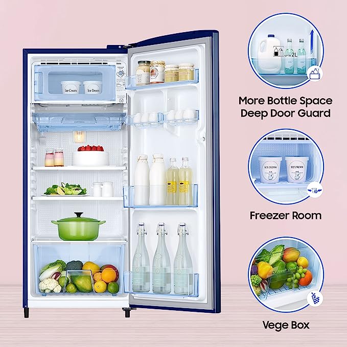 Samsung 183 L 4 Star Digital Inverter Direct Cool Single Door Refrigerator (RR20C1724CU/HL, Camellia Blue 2023 Model) Samsung 183 L 4 Star Digital Inverter Direct Cool Single Door Refrigerator (RR20C1724CU/HL, Camellia Blue 2023 Model)